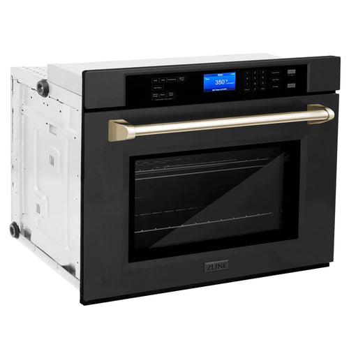 ZLINE 30 In. Autograph Edition Single Wall Oven with Self Clean and True Convection in Black Stainless Steel and Gold 1