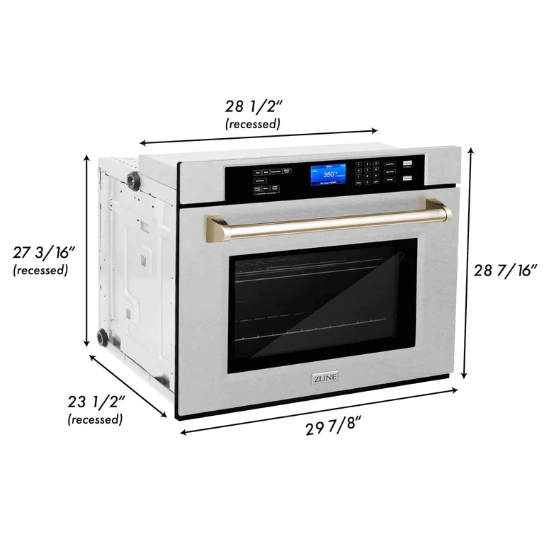 ZLINE 30 In. Autograph Edition Single Wall Oven with Self Clean and True Convection in DuraSnow® Stainless Steel and Gold