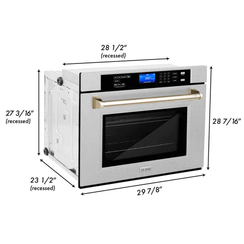 ZLINE 30 In. Autograph Edition Single Wall Oven with Self Clean and True Convection in DuraSnow® Stainless Steel and Gold 8
