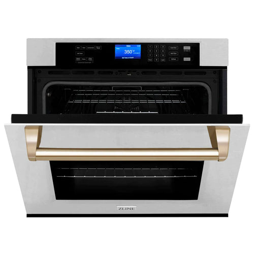 ZLINE 30 In. Autograph Edition Single Wall Oven with Self Clean and True Convection in DuraSnow® Stainless Steel and Gold 4