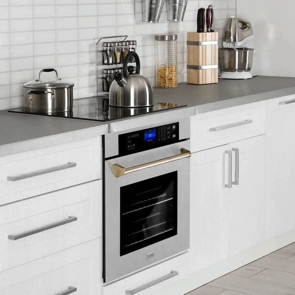 ZLINE 30 In. Autograph Edition Single Wall Oven with Self Clean and True Convection in DuraSnow® Stainless Steel and Gold 3