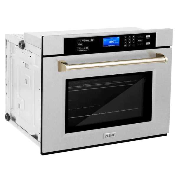 ZLINE 30 In. Autograph Edition Single Wall Oven with Self Clean and True Convection in DuraSnow® Stainless Steel and Gold 1