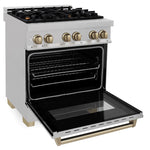 ZLINE 30 Inch Autograph Edition Dual Fuel Range in DuraSnow® Stainless Steel with Champagne Bronze Accents4