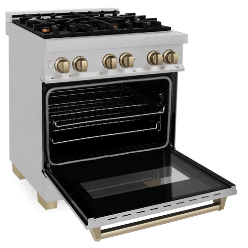 ZLINE 30 Inch Autograph Edition Dual Fuel Range in DuraSnow® Stainless Steel with Champagne Bronze Accents 4