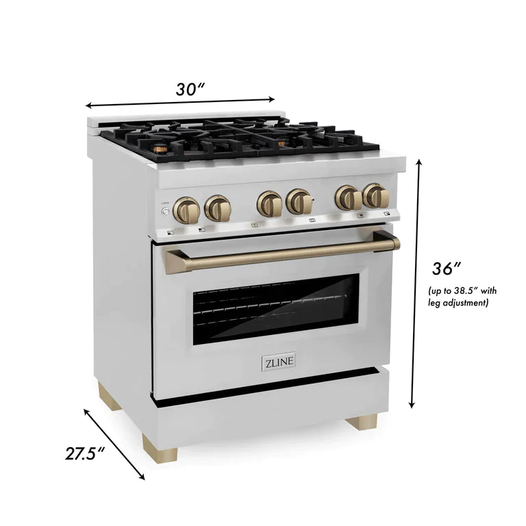 ZLINE 30 Inch Autograph Edition Dual Fuel Range in Stainless Steel with Champagne Bronze Accents 10