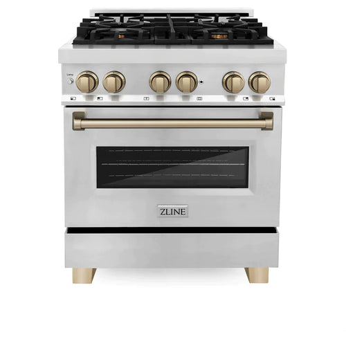 ZLINE 30 Inch Autograph Edition Dual Fuel Range in Stainless Steel with Champagne Bronze Accents 11