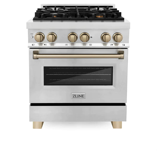ZLINE 30 Inch Autograph Edition Dual Fuel Range in Stainless Steel with Champagne Bronze Accents 11