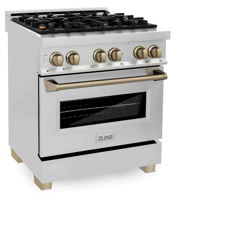 ZLINE 30 Inch Autograph Edition Dual Fuel Range in Stainless Steel with Champagne Bronze Accents 5