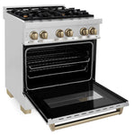 ZLINE 30 Inch Autograph Edition Dual Fuel Range in Stainless Steel with Champagne Bronze Accents4