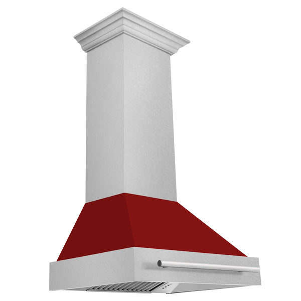 ZLINE 30 Inch DuraSnow® Stainless Steel Range Hood with Red Gloss Shell, 8654SNX-RG-30 1