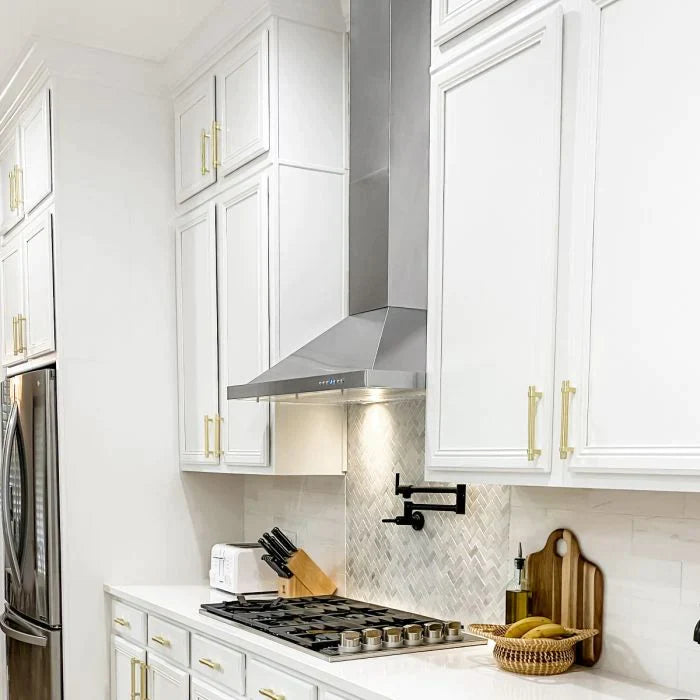 ZLINE Kitchen Package with Stainless Steel Dual Fuel Range with White Matte Door and Convertible Vent Range Hood