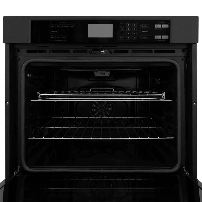 ZLINE Kitchen Package with Black Stainless Steel Refrigeration, 30" Rangetop, 30" Range Hood, 30" Double Wall Oven, and 24" Tall Tub Dishwasher