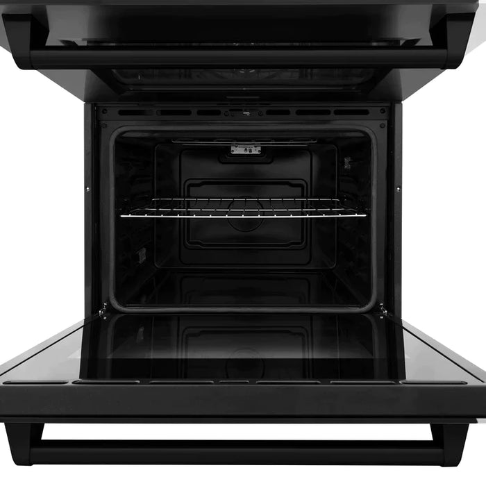 ZLINE Kitchen Package with Black Stainless Steel Refrigeration, 30" Rangetop, 30" Range Hood and 30" Double Wall Oven