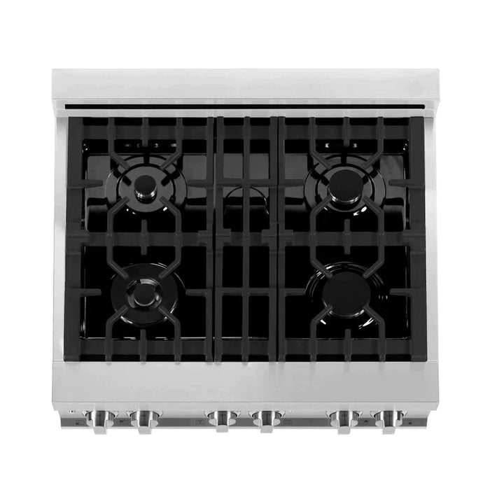 ZLINE Kitchen Package with Stainless Steel Dual Fuel Range, Convertible Vent Range Hood and 24" Microwave Oven