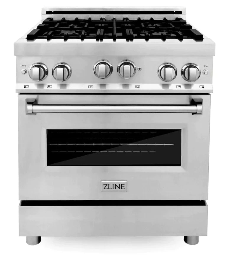 ZLINE Kitchen Package with Water and Ice Dispenser Refrigerator, 30" Gas Range, 30" Range Hood, Microwave Drawer, and 24" Tall Tub Dishwasher 2