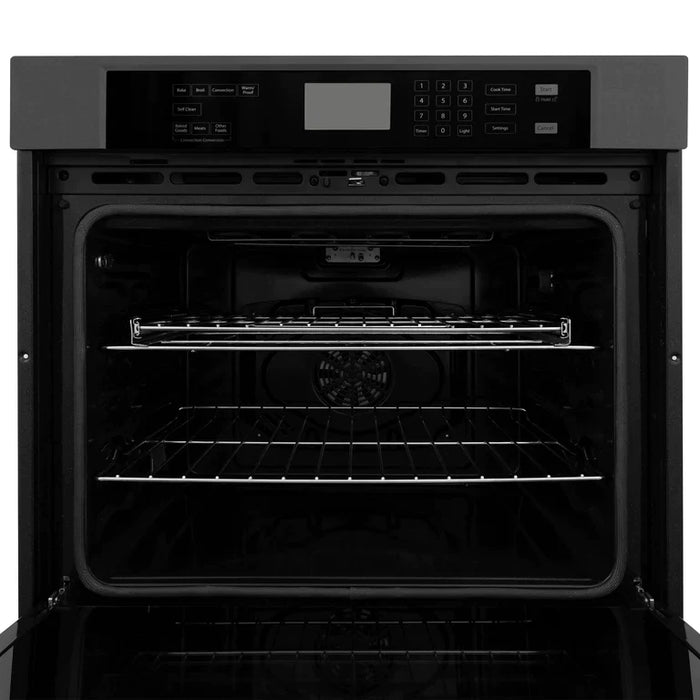 ZLINE Kitchen Package with Black Stainless Steel Refrigeration, 30" Rangetop, 30" Range Hood, 30" Single Wall Oven, and 24" Tall Tub Dishwasher