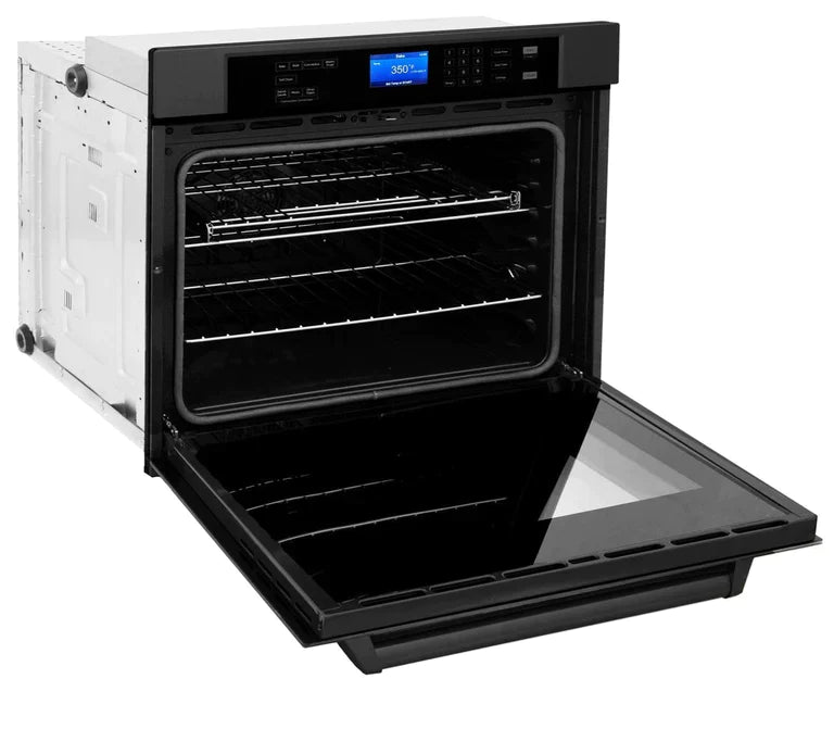 ZLINE Kitchen Package with Black Stainless Steel Refrigeration, 36" Rangetop, 36" Range Hood and 30" Single Wall Oven