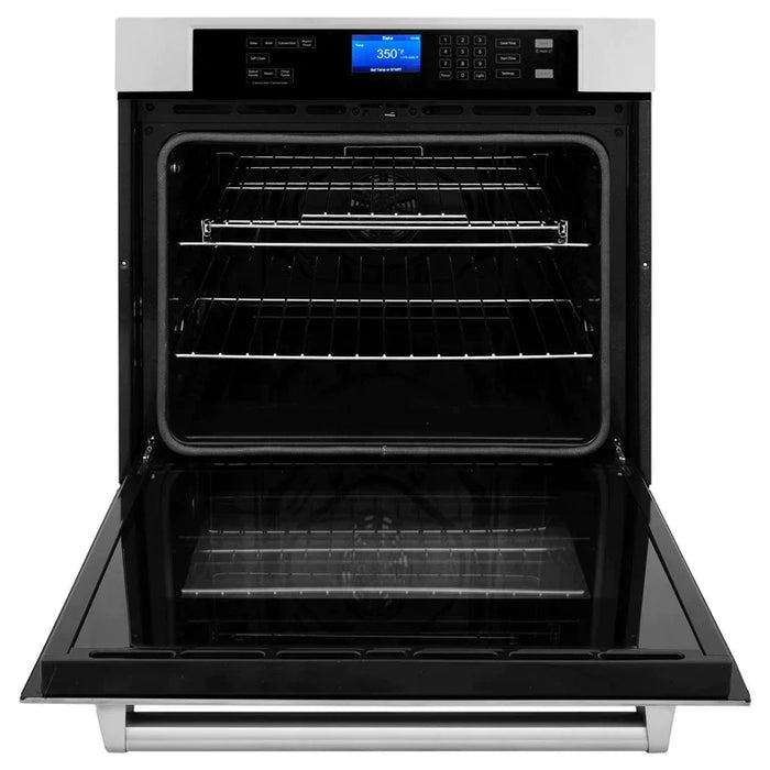 ZLINE Kitchen Package with Water and Ice Dispenser Refrigerator, 30" Dual Fuel Range, 30" Range Hood, Microwave Drawer, and 24" Tall Tub Dishwasher