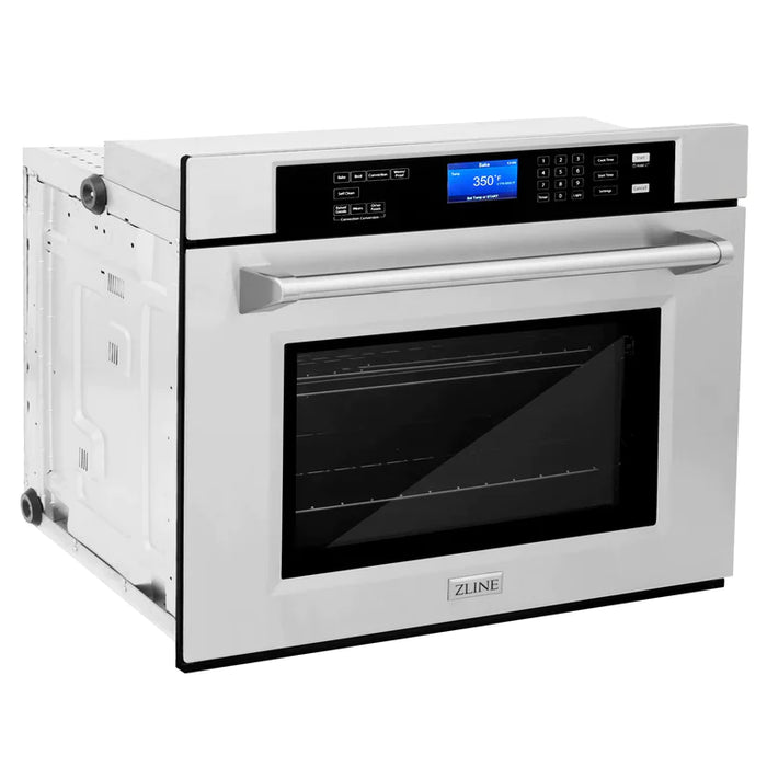 ZLINE Kitchen Package with Water and Ice Dispenser Refrigerator, 30" Dual Fuel Range, 30" Range Hood, Microwave Drawer, and 24" Tall Tub Dishwasher