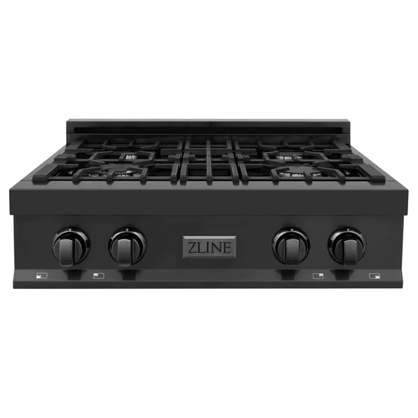 ZLINE Kitchen Package with Black Stainless Steel Refrigeration, 30" Rangetop, 30" Range Hood, 30" Single Wall Oven, and 24" Tall Tub Dishwasher 2