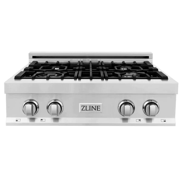 ZLINE Kitchen Package with Water and Ice Dispenser Refrigerator, 30" Rangetop, 30" Range Hood and 30" Single Wall Oven 1