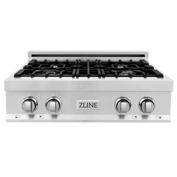 ZLINE Kitchen Package with Refrigeration,  Stainless Steel Rangetop, 30" Single Wall Oven, 30" Microwave Oven