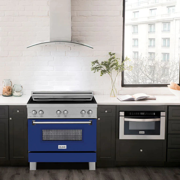 ZLINE 36 In. 4.6 cu. ft. Induction Range with a 4 Element Stove and Electric Oven in Blue Gloss