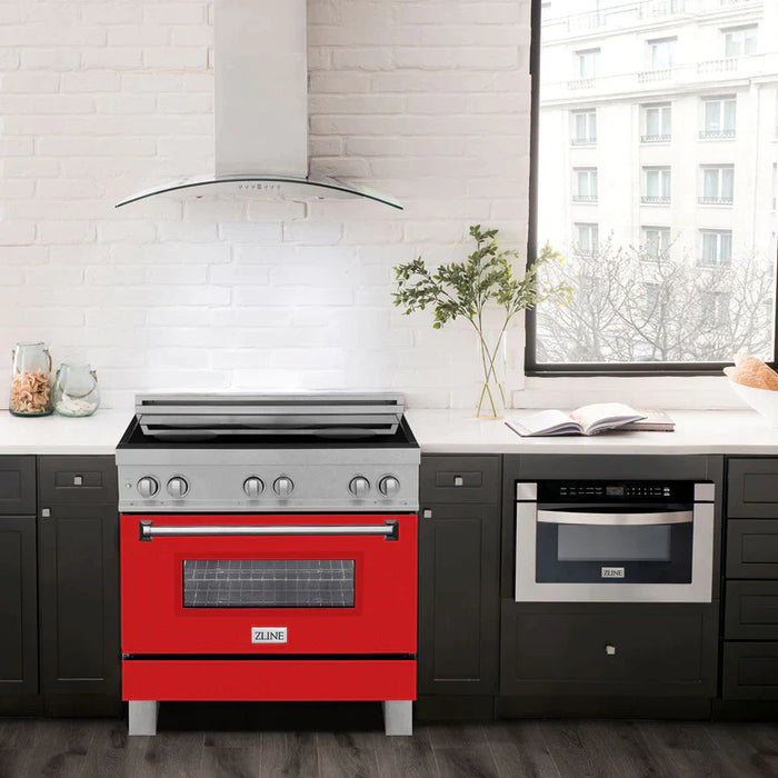 ZLINE 36 In. 4.6 cu. ft. Induction Range with a 4 Element Stove and Electric Oven in Red Matte