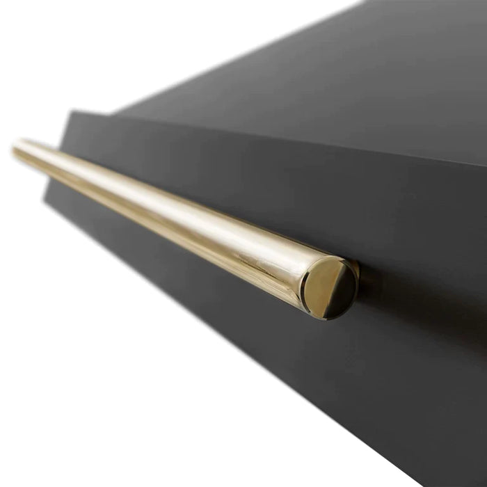 ZLINE Autograph Package - 36 In. Dual Fuel Range, Range Hood in Black Stainless Steel with Gold Accents