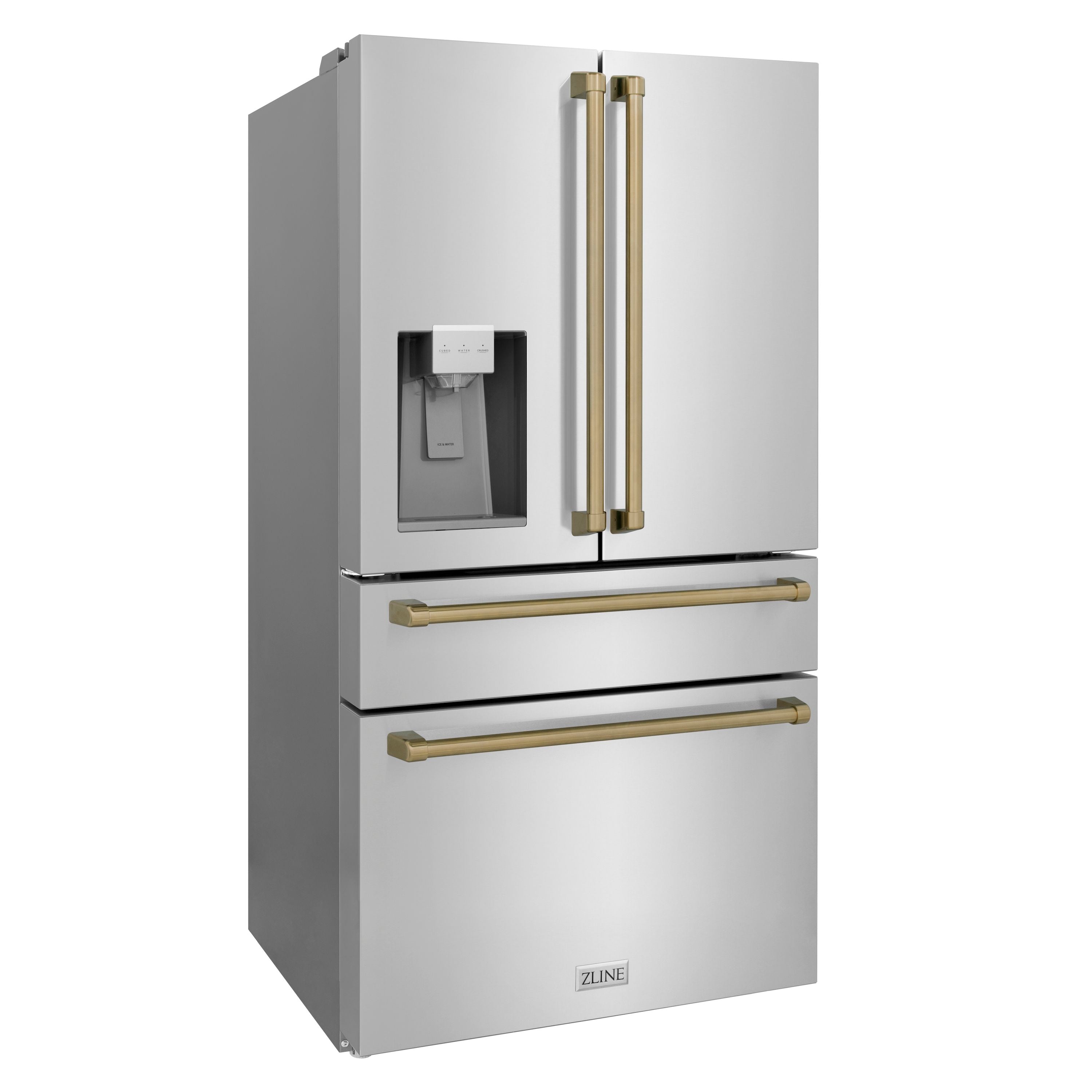 ZLINE 36 In. Autograph Refrigerator with Water and Ice Dispenser in Fingerprint Resistant Stainless Steel with Champagne Bronze Accents 1