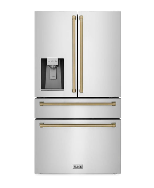 ZLINE 36 In. Autograph Refrigerator with Water and Ice Dispenser in Fingerprint Resistant Stainless Steel with Champagne Bronze Accents 11
