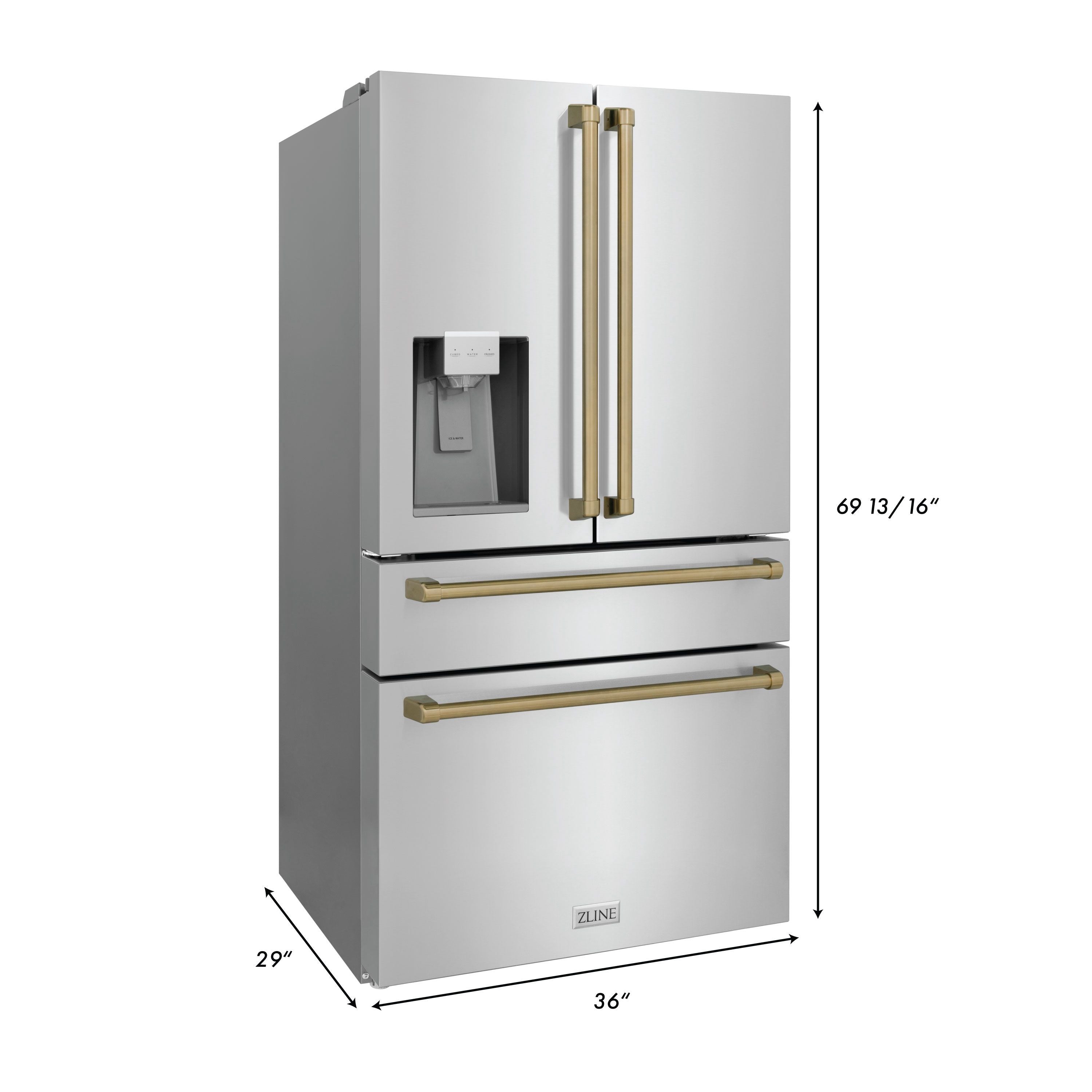 ZLINE 36 In. Autograph Refrigerator with Water and Ice Dispenser in Fingerprint Resistant Stainless Steel with Champagne Bronze Accents 10