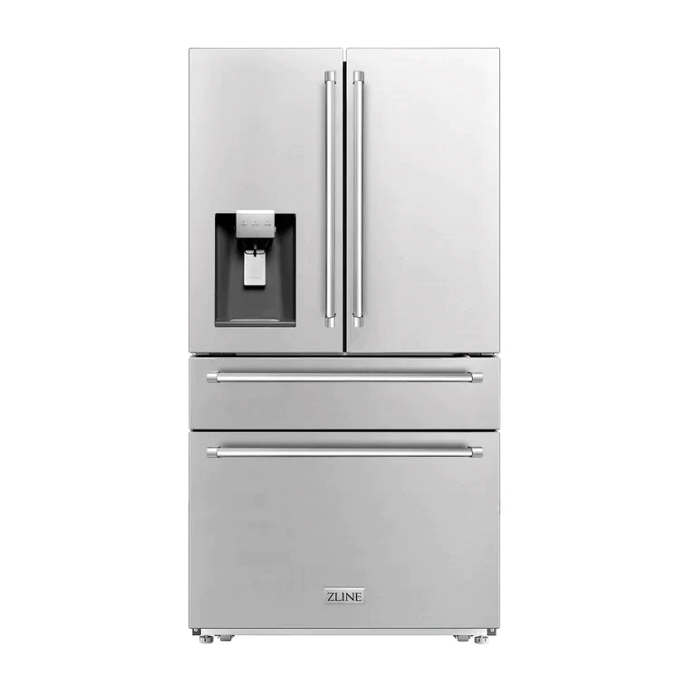 ZLINE Kitchen Package with Water and Ice Dispenser Refrigerator, 30" Gas Range, 30" Range Hood, Microwave Drawer, and 24" Tall Tub Dishwasher