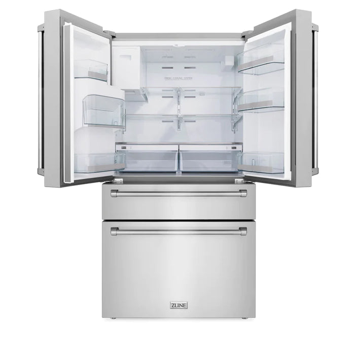 ZLINE Kitchen Package with Water and Ice Dispenser Refrigerator, 36" Rangetop, 36" Range Hood and 30" Single Wall Oven