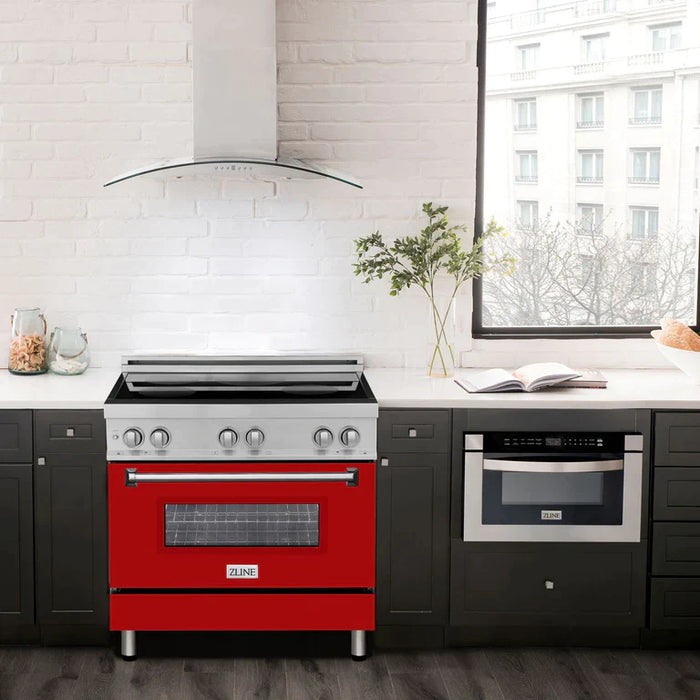 ZLINE 36 Inch 4.6 cu. ft. Induction Range with a 4 Element Stove and Electric Oven in Red Gloss
