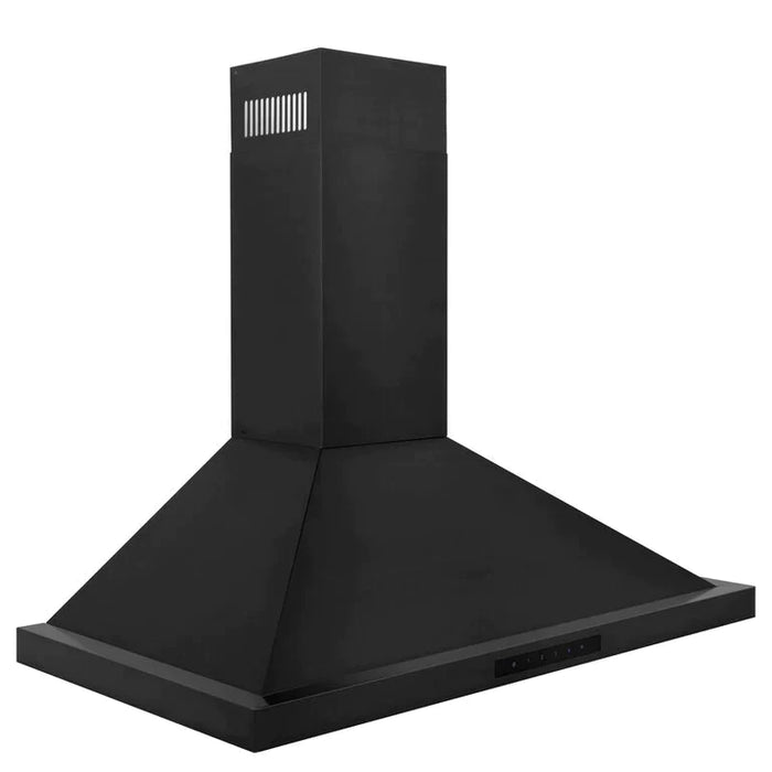 ZLINE Kitchen Package with Black Stainless Steel Dual Fuel Range, Convertible Vent Range Hood and Microwave Drawer