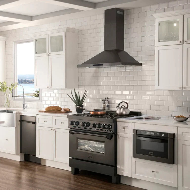 ZLINE Kitchen Package with Black Stainless Steel Refrigeration, 36" Rangetop, 36" Range Hood and 30" Single Wall Oven 16