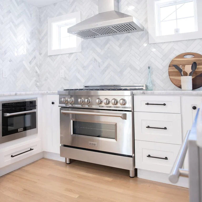 ZLINE 36" Kitchen Package with Stainless Steel Dual Fuel Range, Convertible Vent Range Hood and Dishwasher