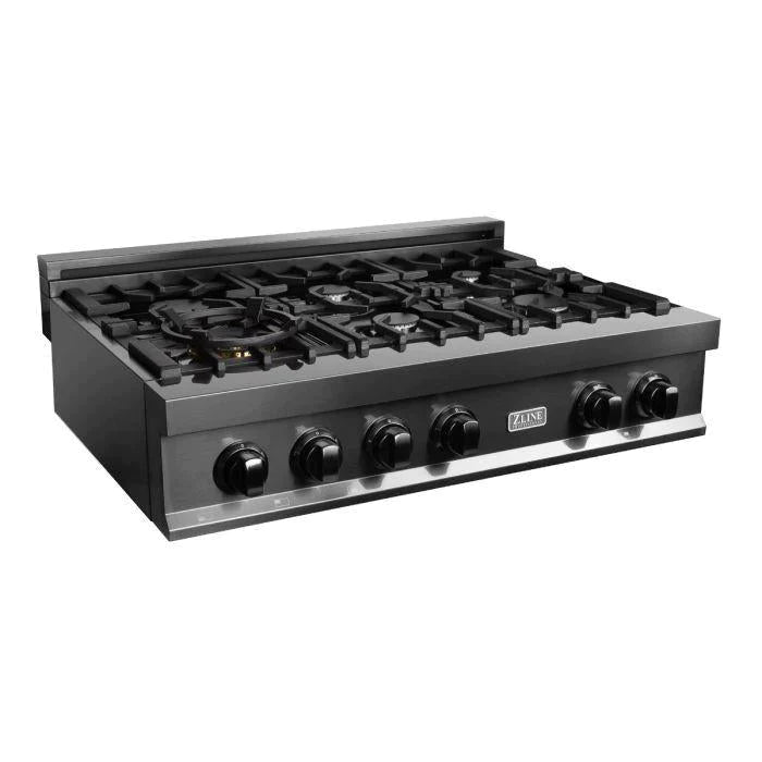 ZLINE Kitchen Package with Black Stainless Steel Refrigeration, 36" Rangetop, 36" Range Hood and 30" Single Wall Oven