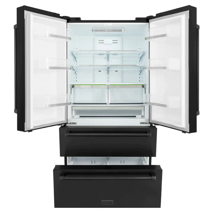 ZLINE Kitchen Package with Black Stainless Steel Refrigeration, 48" Dual Fuel Range and Microwave Drawer