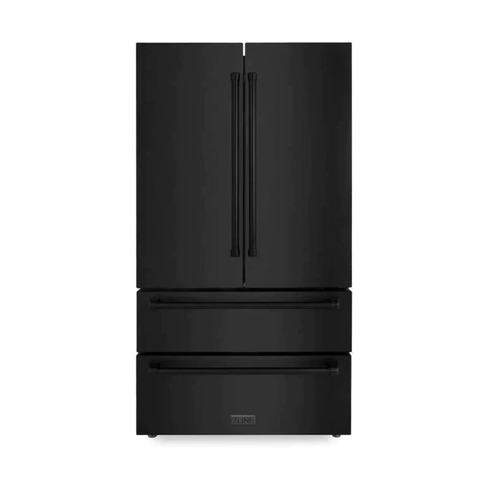 ZLINE Kitchen Package with Black Stainless Steel Refrigeration, 48" Dual Fuel Range and Microwave Drawer