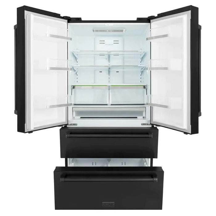 ZLINE Kitchen Package with Black Stainless Steel Refrigeration, 36" Rangetop, 36" Range Hood and 30" Single Wall Oven
