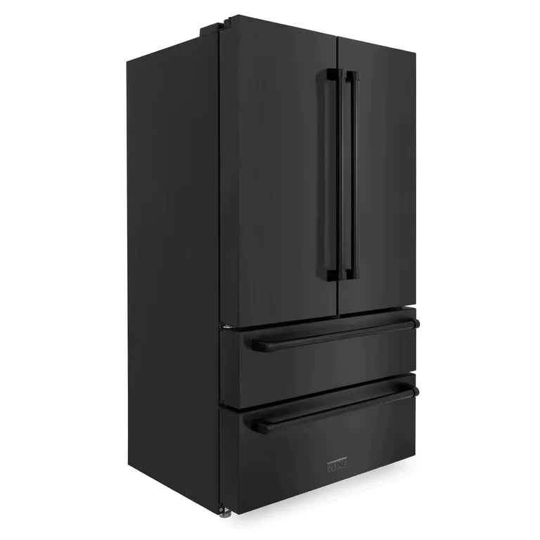 ZLINE Kitchen Package with Black Stainless Steel Refrigeration, 30" Rangetop, 30" Range Hood, 30" Single Wall Oven, and 24" Tall Tub Dishwasher