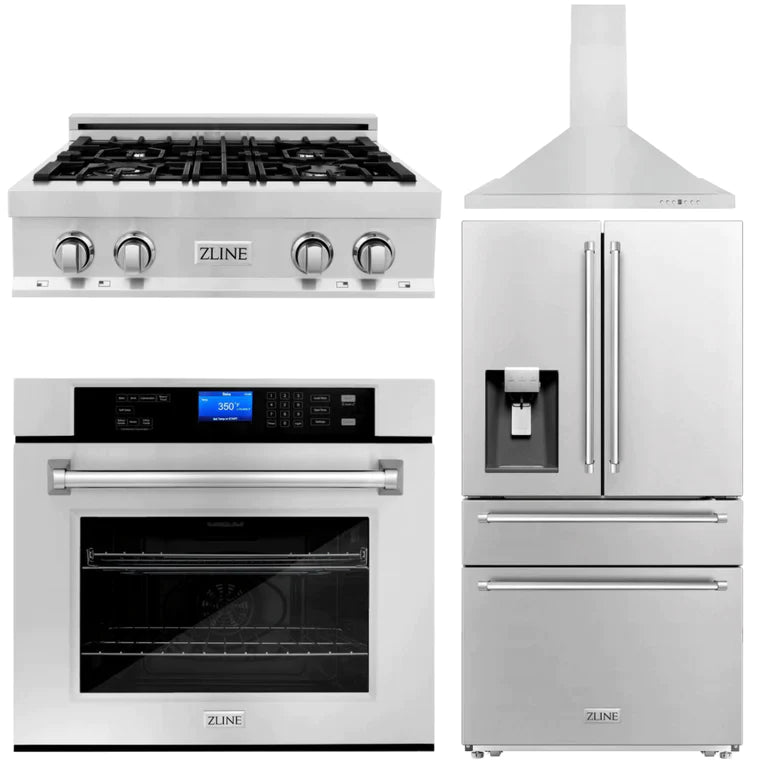 ZLINE Kitchen Package with Water and Ice Dispenser Refrigerator, 30" Rangetop, 30" Range Hood and 30" Single Wall Oven 11