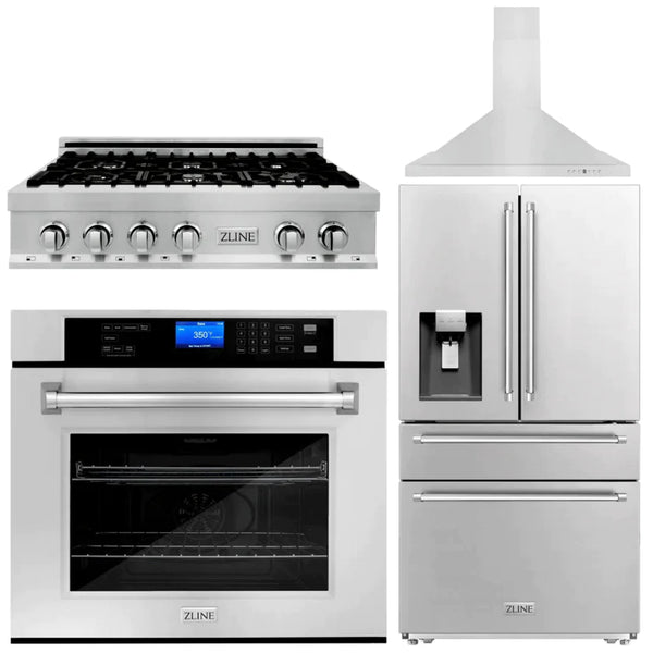 ZLINE Kitchen Package with Water and Ice Dispenser Refrigerator, 36" Rangetop, 36" Range Hood and 30" Single Wall Oven 10