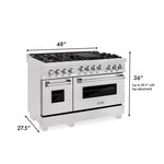 ZLINE 48 In. 6.0 cu. ft. Range with Gas Stove and Gas Oven in DuraSnow® Stainless Steel with Brass Burners5