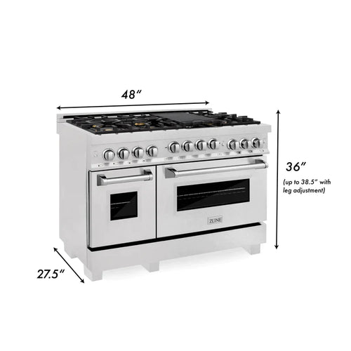 ZLINE 48 In. 6.0 cu. ft. Range with Gas Stove and Gas Oven in DuraSnow® Stainless Steel with Brass Burners 5