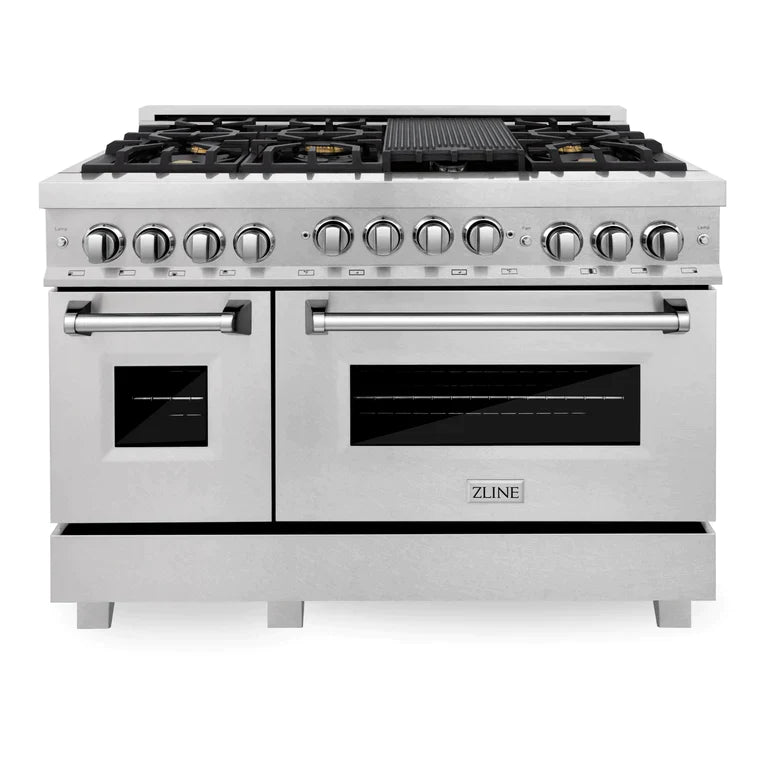 ZLINE 48 In. 6.0 cu. ft. Range with Gas Stove and Gas Oven in DuraSnow® Stainless Steel with Brass Burners 7