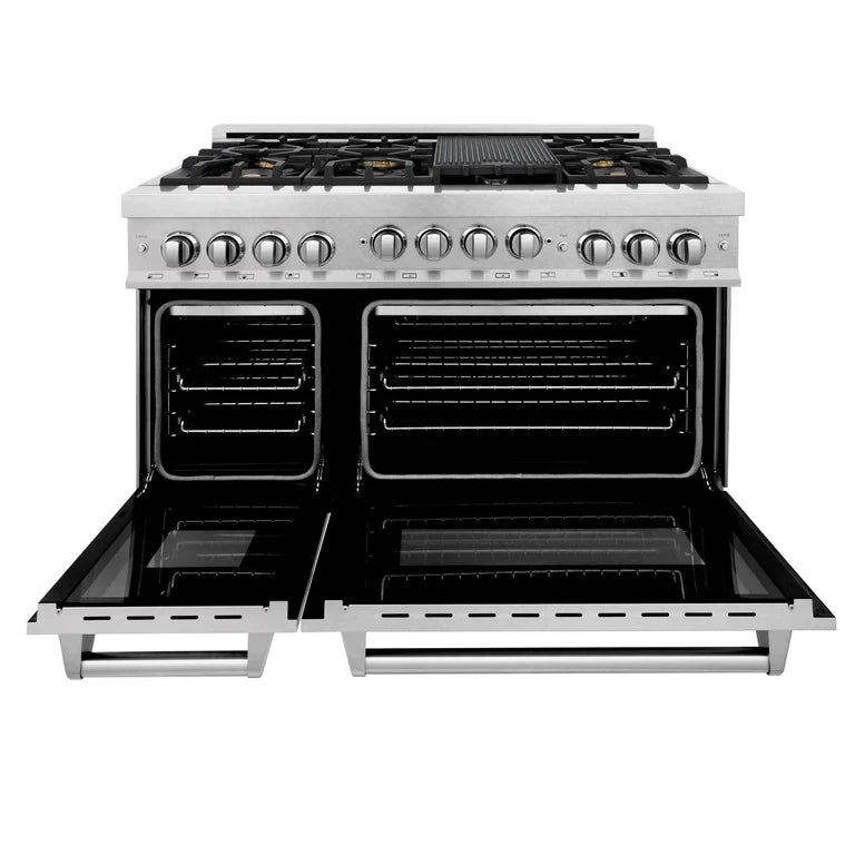 ZLINE 48 In. 6.0 cu. ft. Range with Gas Stove and Gas Oven in DuraSnow® Stainless Steel with Brass Burners
