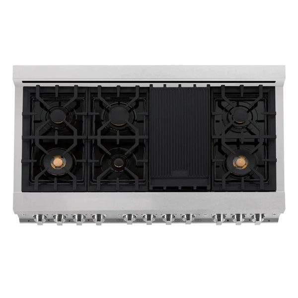 ZLINE 48 In. 6.0 cu. ft. Range with Gas Stove and Gas Oven in DuraSnow® Stainless Steel with Brass Burners 3